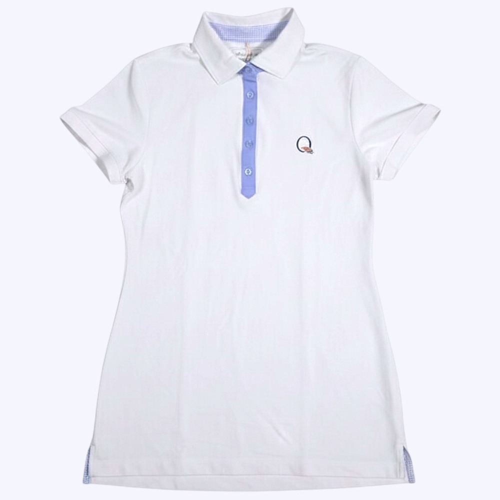 Peter Millar Womens White Performance Golf Polo Shirt Light Blue Placket S